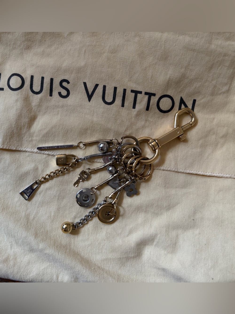 Authentic Louis Vuitton Two-Tone Metal Charm Keyring